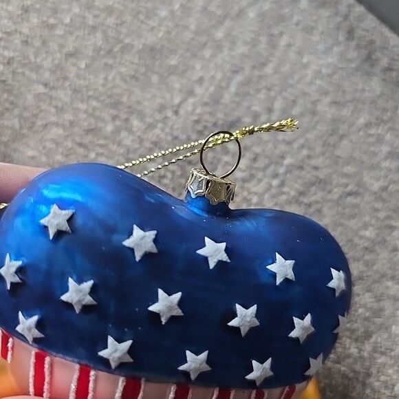 Valerie Parr Hill Christmas Glass Ornament American Flag Heart Patriotic USA - Picture 5 of 5